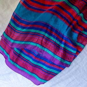 Liz Claiborne Striped Silk Scarf in Teal, Purple & Red
